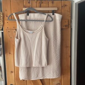 Beige Nine West Knit Tank Top and Skirt Set